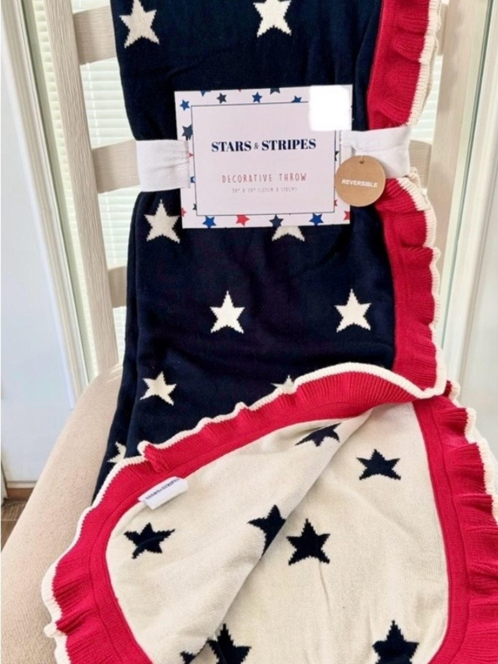 🇺🇸Stars & Stripes 🇺🇸 Patriotic Reversible Decorative Throw - Navy, White & Red